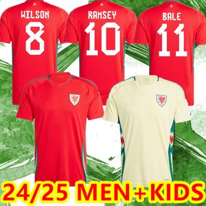 2024 25 Maillots de football de Pays de Galles Bale Wilson Allen Ramsey World National Team Cup Rodon Vokes Home Football Shirt Short Sleeve Adult Uniforms Fans Player Player Version