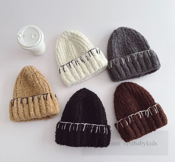 Chapeaux tricotés pour enfants, pour garçons et filles, vintage, avec lignes d'accrochage, bonnet assorti, automne et hiver, casquette douce et chaude, Z5612