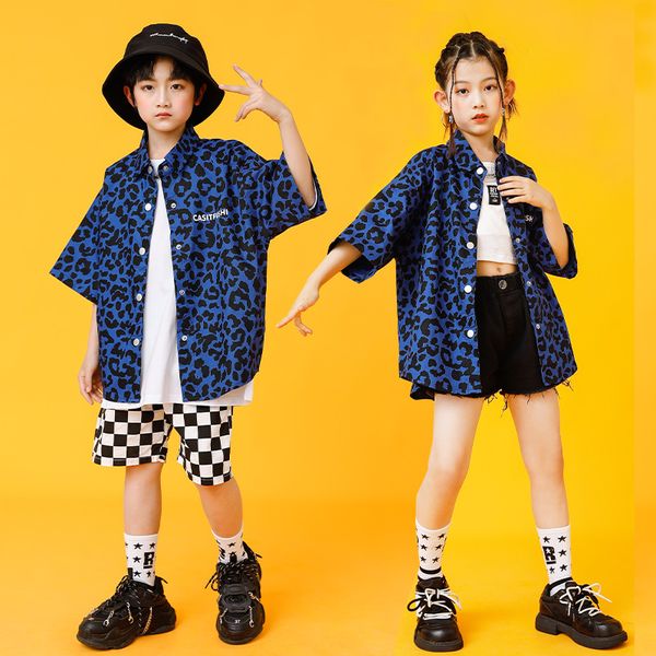 Kids Kpop Hip Hop Clothing Leopard Estampado Camiseta de manga corta Shorts para niñas para niñas Disfraz de baile de jazz