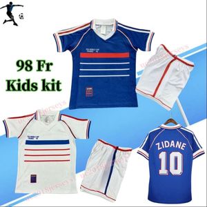 Kids KT Retro 1998 Zidane Soccer Jersey 1998 Henry Maillot de Foot Rezeguet Desailly Boys Classic Vintage Jersey Détails Correct Version 98 Childre
