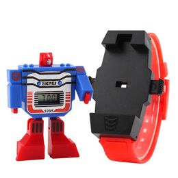 Kids Led Digital Children Watch Cartoon Sports Watches Relogio Robot Transformation Toys Boys Polshorloges Drop 305R