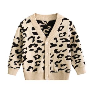 Suéter de leopardo para niños, abrigo para niños, chaqueta para niños pequeños, ropa de abrigo para niño y niña, cárdigan de punto de otoño e invierno, suéter Y1024