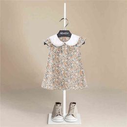 Kids Little Girls Handmade Smocked Floral Flower Print Jurken 2022 Nieuwe zomer Toddler Girl Princess Vintage Smock Dress G220506