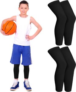Kinderen lange compressie beenmouwen antislip UV-bescherming dij kuit voor jongen meisje jeugd basketbal hardlopen sport 2 paar