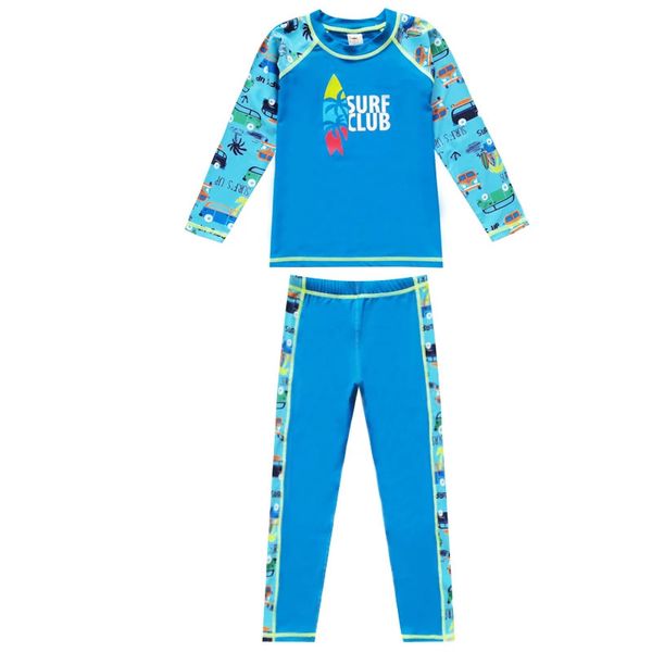 Enfants à manches longues MAINTENANTS CHEAUX BLUE SWWEUR PRINT BLUE Deux pièces Sport Style Bathing Fissure Upf 50 Beachwear 240416