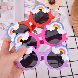 Enfants Belle Candy Rainbow Lunettes De Soleil Designer Cadre Rond Avec Arcs-En-Ciel Solides Mignon Enfant Lunettes En Gros