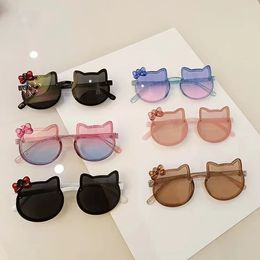 Kids Lovely Cat Face Lenzen Designer Zonnebril Kleine Oren Frame Met Vlinderdas Leuke Dierenbril
