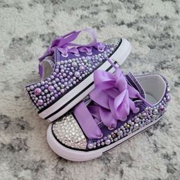 Kids Low Top Canvas Diy Customized Shoes Doll Beauty Pink Girl Party Sparkle Princess Rose Red Bling Pearls Sneakers L2405 L2405