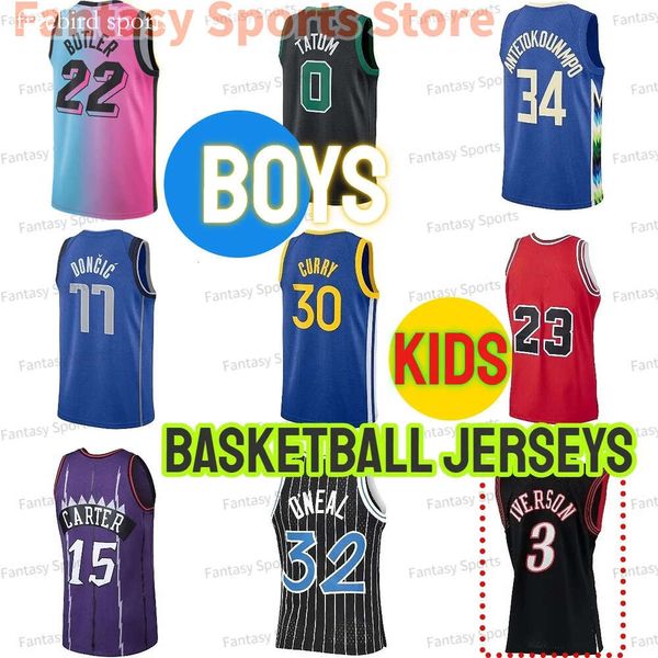 Kids Luka Doncic Jerseys Morant Iverson Harden Curry Oneal Carter Bird Ed 77 33 24 6 23 15 Jeunes Basketball Basketball Retro Jerseyss