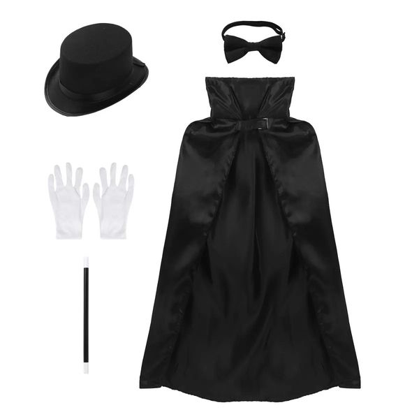 Kids Magician Role Play Halloween Costume tenue cape Hat Magic Wand Gloves Gloves Nettle Set Cosplay Party Performances Dress Up 231220