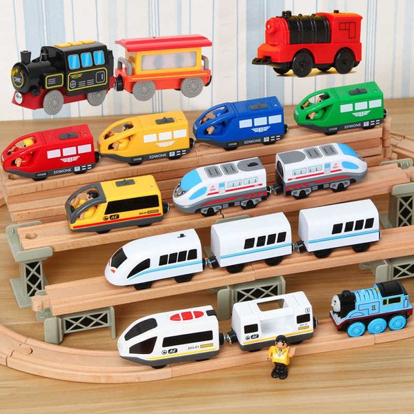 Ensemble de Train électrique RC magnétique pour enfants, Locomotive moulé sous pression, jouet adapté à la voie ferrée en bois, cadeaux pour enfants