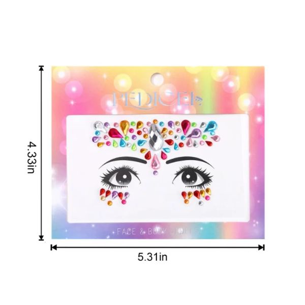 Pegatizas de cara de maquillaje para niños Crystal Diamonds Gemstones Colorida Holiday Glitter Party Auto adhesivo Eye Face Art pegatinas
