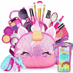 Kit de maquillage pour enfants pour les filles Firend Play Play avec Unicorn Cosmetic Sac Dress Up Purse Little Toys Color Rand 240416