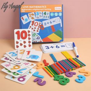 Kids Math Toys Wood Arithmetic Toy Digital Pairing Cards with Counting Sticks Kindergarten Preschool Toys for Children Girls Boy LJ200907