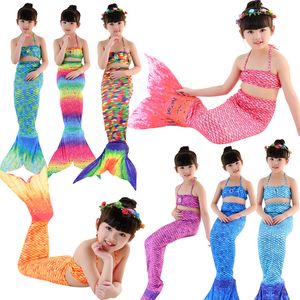 Traje de baño de cola de sirena para niños Traje de cosplay de sirena pequeña Bikini de cintura alta para niñas Traje de escenario Traje de fiesta Ropa de playa Traje de Halloween