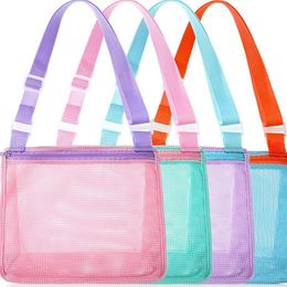 Sac de collecte de coquille de plage en maille pour enfants avec sangles réglables garçons filles sacs de sable à fermeture éclair trésor jouet fourre-tout jouets de sable accessoires de natation