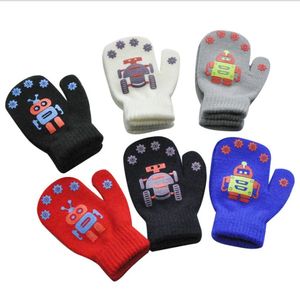 Kids mitatens hiver tricoter des doigts pleins gants chauds pour garçons filles 1-4 ans motif robot gant tricoté imprimé