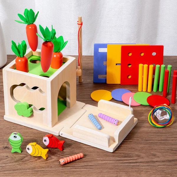 Niños Montessori 8 en 1 Caja de inteligencia de monedas Inserción de palo Rábano Tirando Pesca Color a juego Juguetes educativos para niños 240118