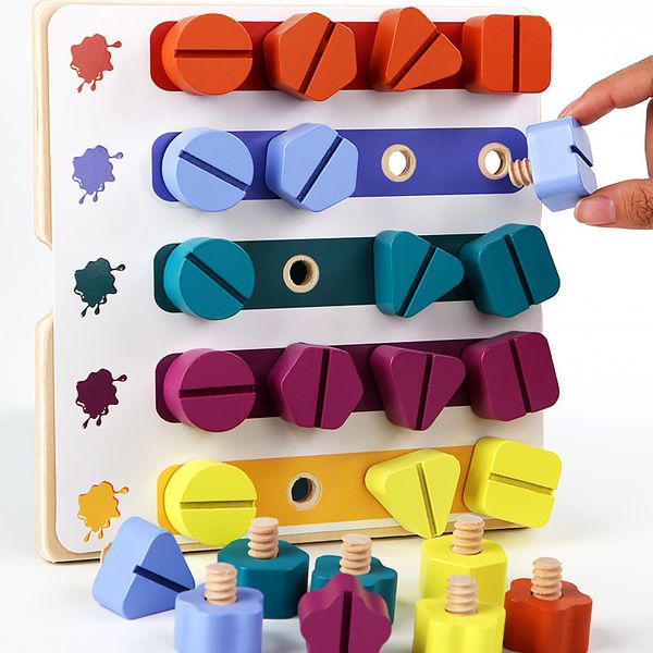 Niños Montessori Junto Toy de madera Toys Basic Skills Learning Color Claining Game Game Educational Cognitivo Toy