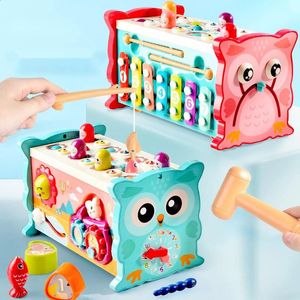 Enfants Montessori jouets magnétique pêche hibou Cube apprentissage éducatif horloge marteau jeu avec musique Puzzle pour enfants cadeau 240202