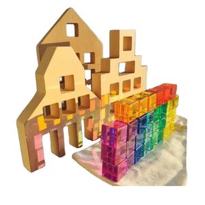 Jouets en bois Montessori pour enfants, grande maison en bois hollandaise, grand mur, Cube en Lucite, blocs éducatifs créatifs, cadeau d'anniversaire 240124