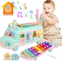 Kindermuziek Bus Toys Instrument Xylofoon Piano Lovely Beads Blocks Sorteren Leren educatief babyspeelgoed voor kinderen 220706