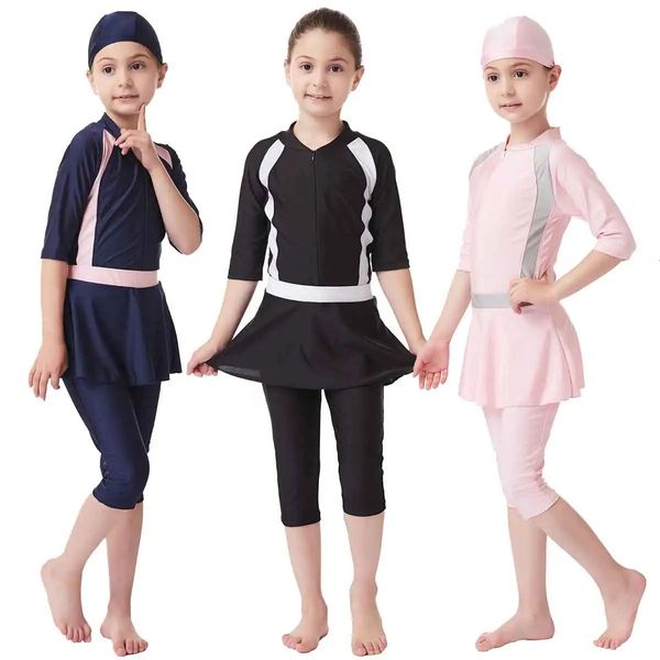 Enfants maillot de bain musulman capjumpsuitskirt 3 pièces filles maillot de bain modeste natation short de bain combinaison de plongée arabe islamique vêtements de plage 240117