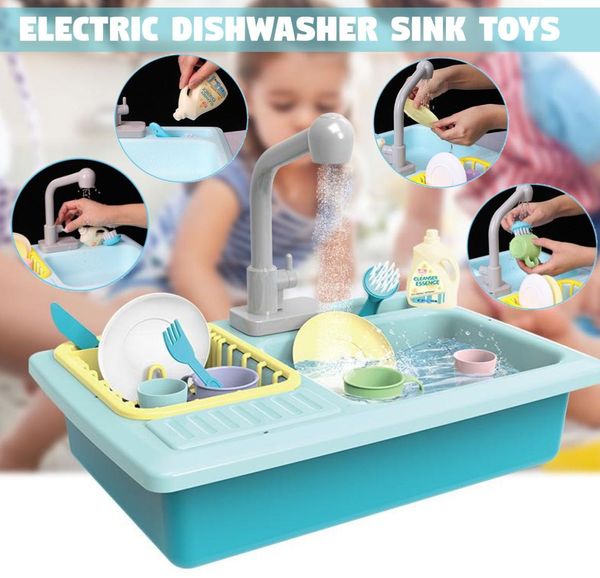 Kids New Plastic Simulation Electric Dishwasher lavabo Play Play Play Kitchen jouets pour enfants Girls Birthday Christmas Cadeaux LJ7400093