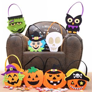 Kids Non-Woven Vilt Stof Halloween Gunsten Props Tote Candy Bag Pumpkin Heks Skull Decoratieve Gift Bag