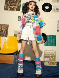 Kids Outzee Vintage Print Shirt Street Wear Clothing Girls Boys Tops Cargo Hip Hop Pants For Child Jazz Dance Kostuumkleding 240517