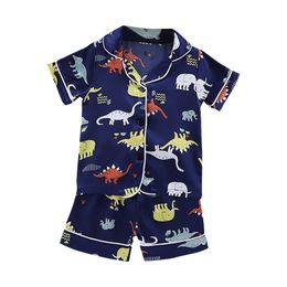 Enfants Pyjamas Dinosaure Imprimer Chemise de nuit Bébé Garçon Filles Vêtements de nuit Bouton T-shirt Shorts Ensemble Tenues Enfant en bas âge 211130