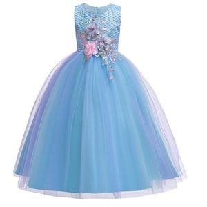 Enfants Robe De Soirée Broderie Robes De Fille De Fleur Pour Les Mariages Dentelle Pegeant Princesse Robe De Bal Adolescents Enfants 4-14 Ans 210508