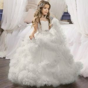 Fête des enfants porte des filles robes de mariage blanches Baby princess robe enfants robes de bal de bal robe 296g