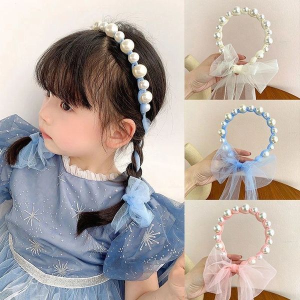 Enfants perle bandeau enfants belle dentelle nœud papillon cheveux cerceau femmes filles cheveux accessoires prix de gros