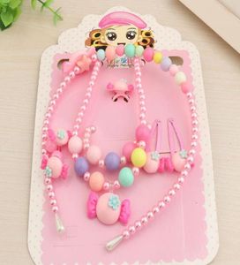 Conjunto de joyas de perlas para niños, anillo, pulsera, colgante, collar, horquilla, diadema, diadema, dibujos animados, accesorios para el cabello con cuentas, regalo de cumpleaños1174412