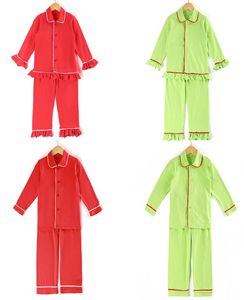Pyjamas pour enfants vêtements de nuit pour filles pyjamas à volants 100 boutons en coton pyjamas de noël pour garçons solides Y2007042283200
