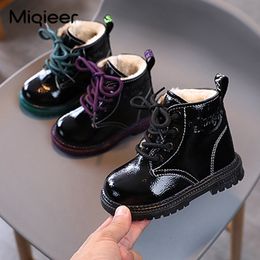 Kinderplatform Ankle Boots For Girls Boys Martin Boot Autumn Winter Pu Leather Waterproof Warm Fur Toddlers Baby Snow Shoes 21-30