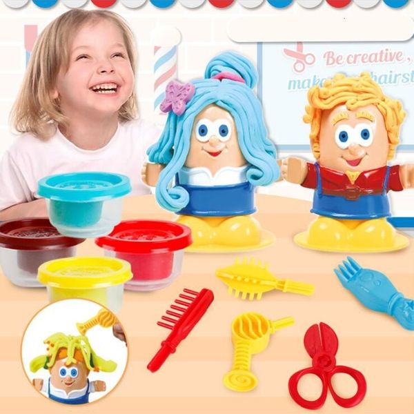 Les enfants jouent à la pâte créative 3D jouets éducatifs pâte à modeler pâte à modeler trousse à outils bricolage conception modèle de coiffeur pour les enfants y240108