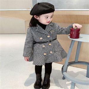 Enfants en peluche coton manteau bébé filles hiver chaud veste enfants revers vêtements d'extérieur Plaid ceinture enfant en bas âge enfant vêtements de noël