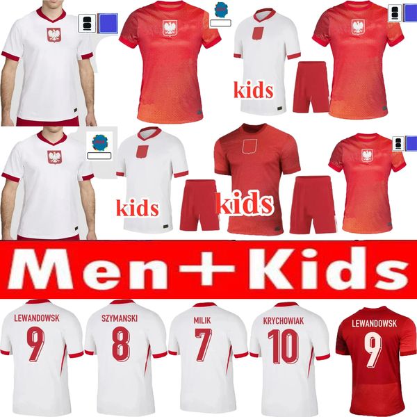 Kids Poland Brand New White and Red Soccer Jerseys Lewandowski Home Away Away 24/25 Polska National Team Milik Piszczek Piatek Krychowiak Zielinski Kit de football Kit