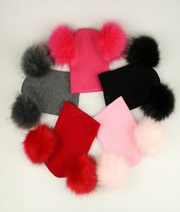 Enfants pom pom beaes ins hiver tricot tricot chaude laine de laine chaude crâne pamans détachable double ball de fourrure enfants tricot tricot chaps extérieur ljja289556218