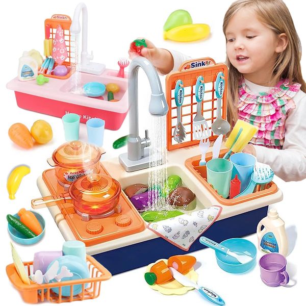 Enfants semblant jouer cuisine évier jouets avec cuisinière casserole coupe alimentaire ustensiles vaisselle accessoires filles 240115