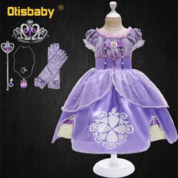 Vestido de princesa Sofía para niños, disfraz de Cosplay para niñas, vestidos de capas con mangas abullonadas, disfraces de fantasía con volantes de cumpleaños para fiestas infantiles