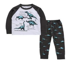 Kids Gedrukt Pyjama Peuter Jongens Cartoon Dinosaurus Bedjapon Thuis Kleding Kids Casual Kleding Jongens Letter Broek Tieners Nachtjapon Sets2145506