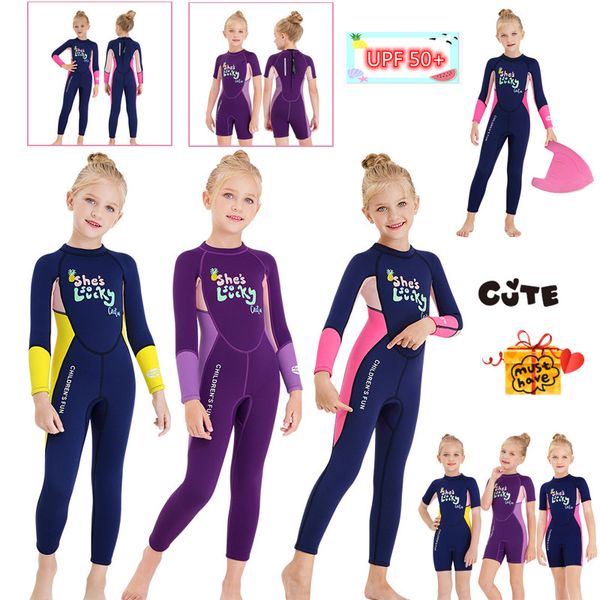 Maillot de bain pour enfants filles 2.5mm combinaison de natation en néoprène enfants combinaison de plongée thermique combinaison de chaleur en eau profonde combinaison de protection UV pour la plongée en apnée