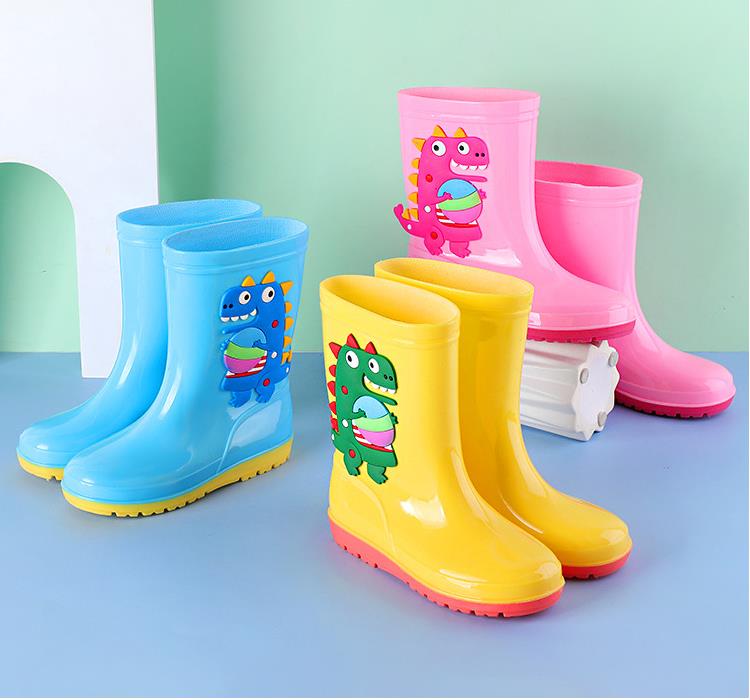 Kids Rain Boots Girls Boys Rainboots PVC Waterproof Mid-Calf Water Shoes Soft Rubber Anti-Slippery Children Toddler RainBoot