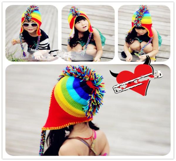 Sombreros para niños Rainbow Girl Baby Girl Winh Winter Knit Gaps Cartoon Unicornio de unicornio Gaiones de orejas de animales Cosplay Capas de vestuario GGA24382624649