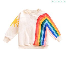 Kids Rainbow Tassel Tops T-shirt Spring Fall Kinderkleding voor Boutique Euro America Jongens Meisjes Lange Mouwen Sweatshirts All-match