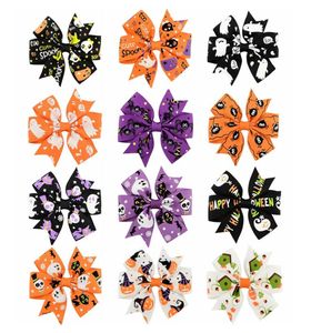 Enfants ruban à nœud papillon Clips de cheveux citrouille fantômes Barrettes imprimées bébés girls enfants Clipt Halloween Hair Accessoires décoration1477001
