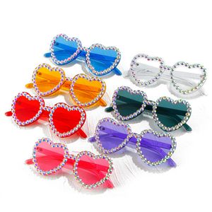 Gafas de sol sin montura para niños Color gelatina Niños Gafas de sol de playa al aire libre Forma de corazón con Strass y gafas de sol de flores